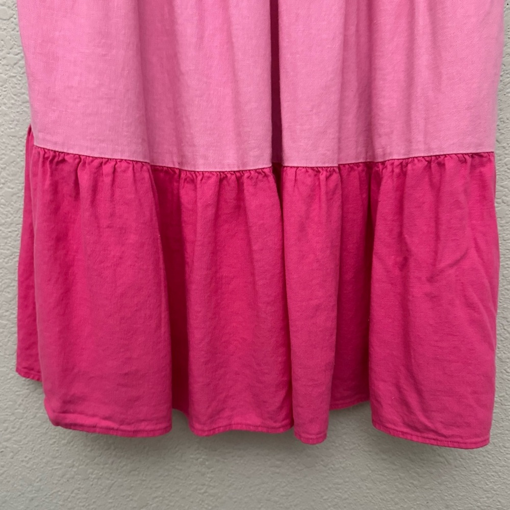 J. Crew Factory Pink Linen Blend Colorblock Ombre Ruffle Sleeve Dress Size 14 - Picture 5 of 15